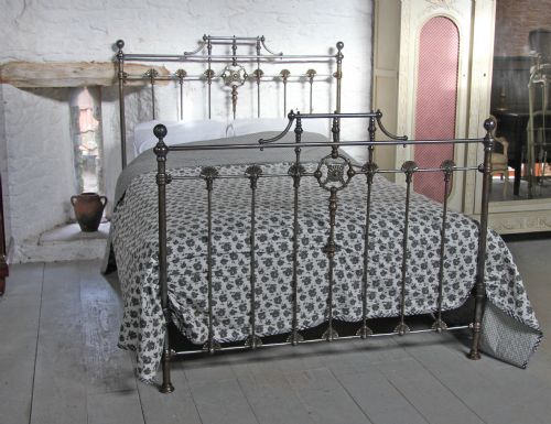 Burnished Iron and Aged Brass King Size Victorian Bedstead