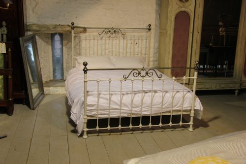 Lovely King Size Classic White and Aged Brass Bedstead