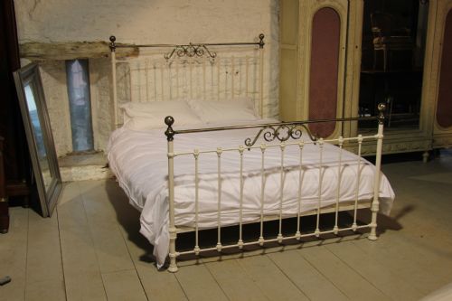 fig 1. Lovely king size classic white and aged brass bedstead