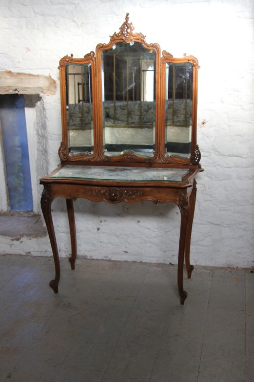 French Louis Xv Style Dressing Table with Three Fold Mirror