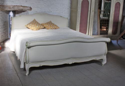 French Six Foot Super King Sizewide Newly Upholstered Lit Bateau