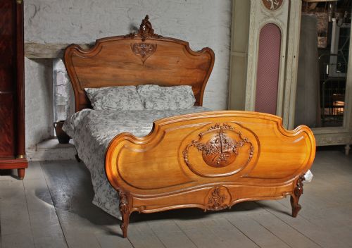 fig 1. Good quality French light walnut king size Louis XV style bed