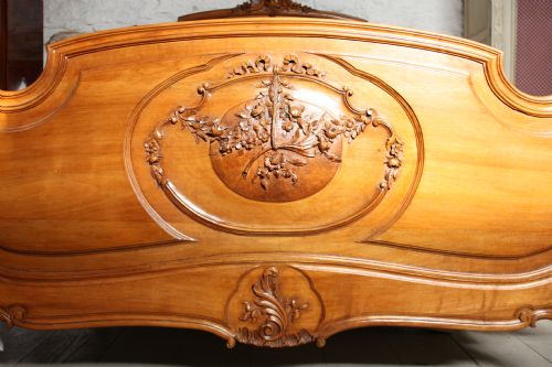 fig 2. Good quality French light walnut king size Louis XV style bed