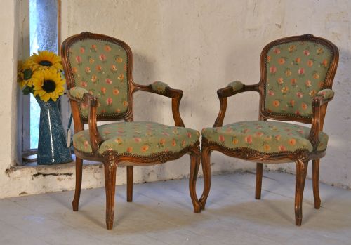 Pair of French Louis Xv Upholstered Chairs
