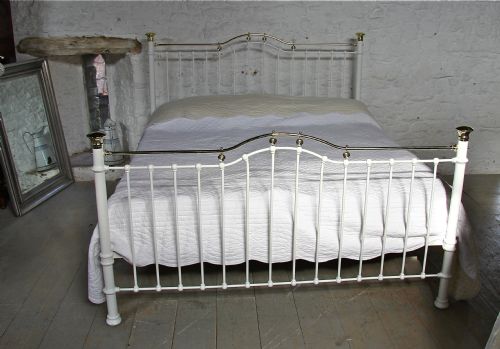 fig 2. Six foot wide classic Victorian white and brass bed
