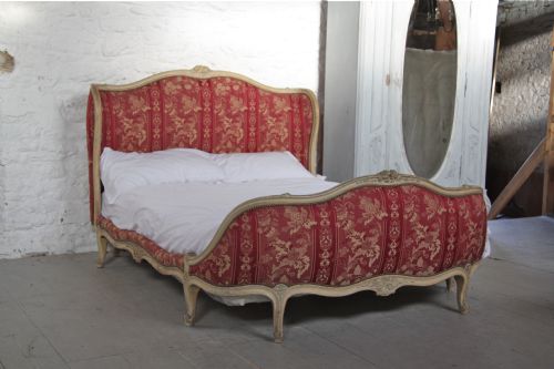 fig 1. Beautiful shaped and curved both end French upholstered bed in original fabric