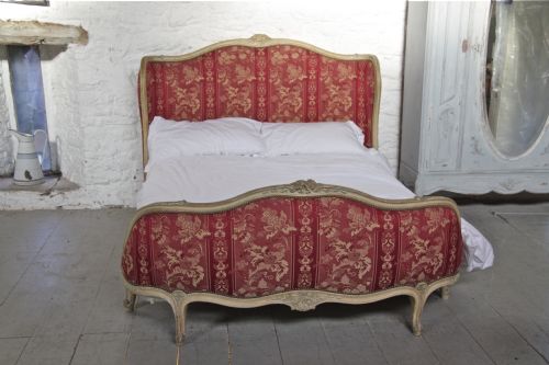 fig 2. Beautiful shaped and curved both end French upholstered bed in original fabric