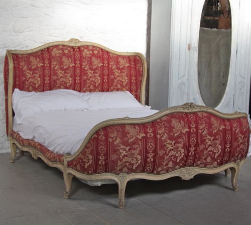 Beautiful Shaped and Curved Both End French Upholstered Bed in Original Fabric