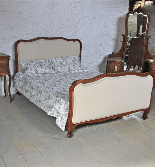 Good Quality Walnut Framed French Louis Xv Style  Newly Upholstered King Size Bed