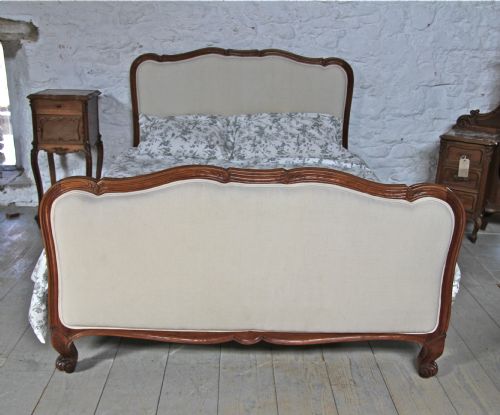 fig 1. Good quality walnut framed French Louis XV style newly upholstered king size bed