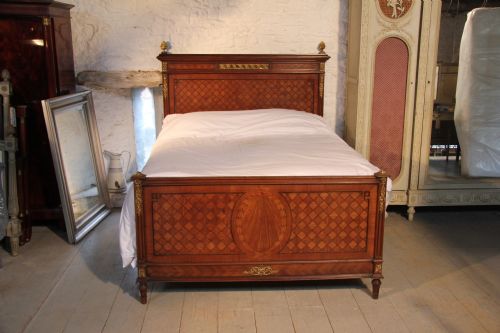 fig 1. Handsome French walnut and mahogany parquetry with ormalu decoration king size bed with bedside