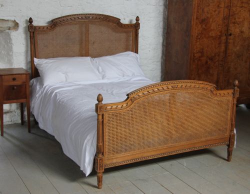 King Size Light Walnut Bergere Caned French Bed