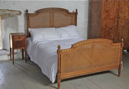 fig 1. King size light walnut Bergere caned French bed