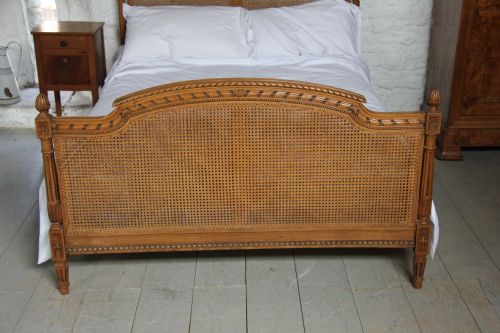 fig 2. King size light walnut Bergere caned French bed