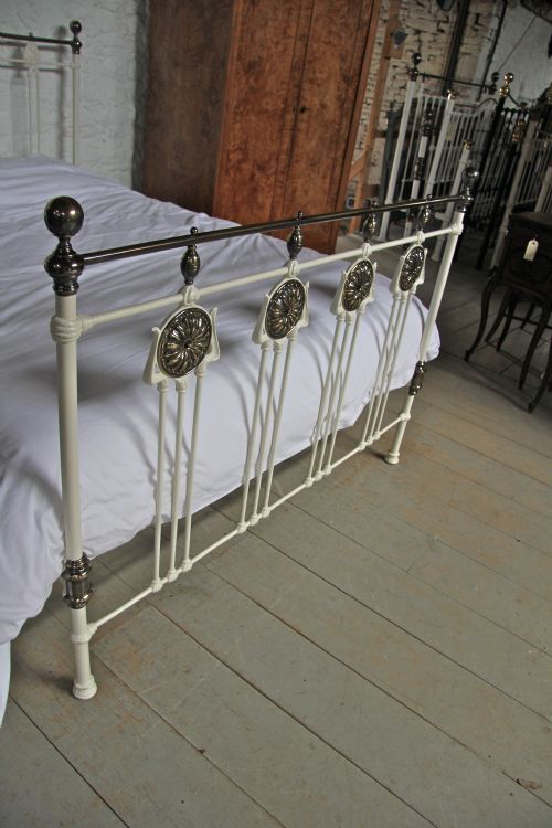 fig 2. Rare white and aged brass kingsize Art Nouveau brass and iron bed