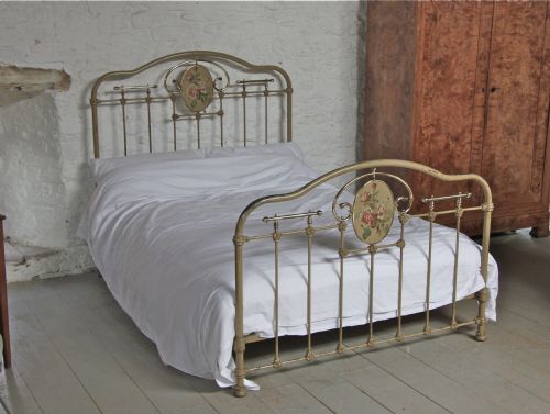 Rare Gorgeous Painted Roses Detail All Original French Brass and Iron Bed