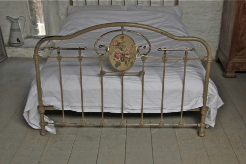 fig 2. Rare gorgeous painted roses detail all original French brass and iron bed  