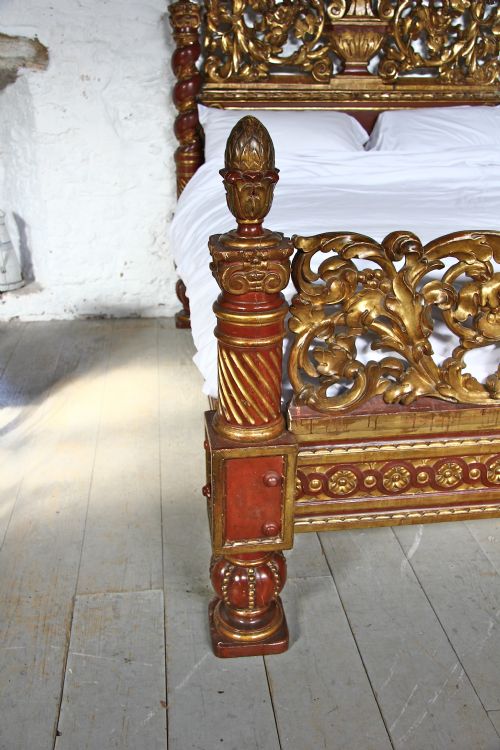 Absolutely Astonishing Impressive Mid 19th Century Italian Gilded Carved Wooden Bed