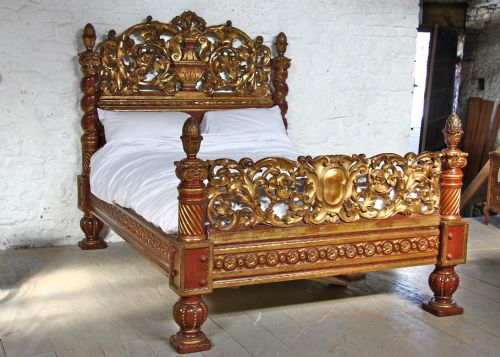 fig 1. Absolutely astonishing impressive mid 19th century Italian gilded carved wooden bed