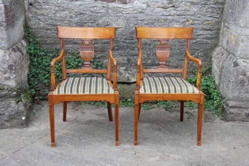 Pair of French Carved Cherry Upholstered Chairs