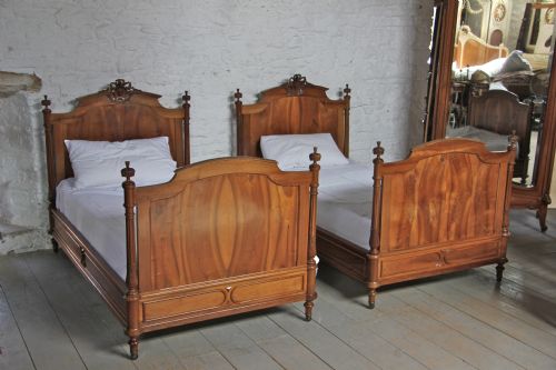 Pair of French Louis Xv1 Style Solid  Walnut Beds