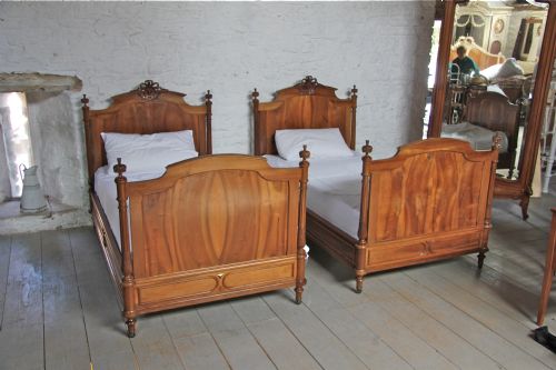 fig 1. Pair of French Louis XV1 style solid  walnut beds 