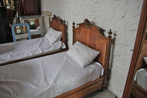 fig 2. Pair of French Louis XV1 style solid  walnut beds 