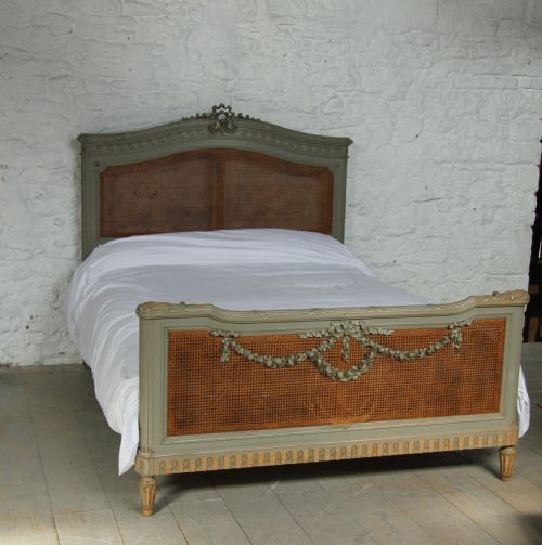 French Grey and Caned Naturally Aged Bed (Matching Armoire Available)