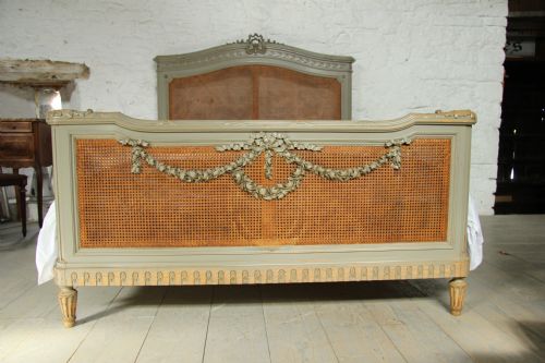 fig 1. French grey and caned naturally aged bed (matching armoire available)