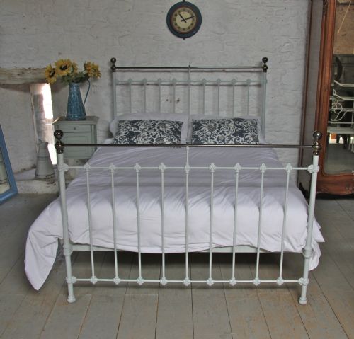 King Size Victorian Brass and Iron Bed in French Grey