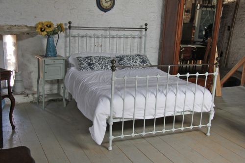 fig 1. King size Victorian brass and iron bed in French grey