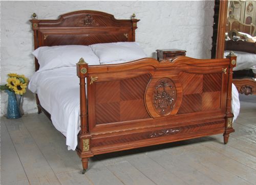 French Kingsize Walnut Bed with Oramalu Detail