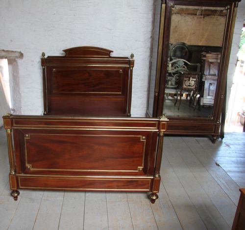 Napoleon 11 Mahogany with Brass Inlay Double Bed and Armoire.