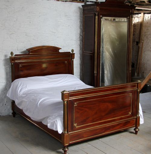 fig 1. Napoleon 11 mahogany with brass inlay double bed and armoire.