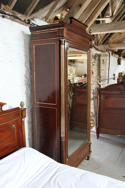 fig 2. Napoleon 11 mahogany with brass inlay double bed and armoire.