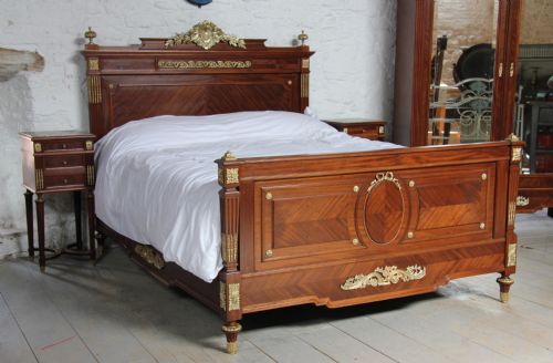 fig 1. Louis XV1 style bedroom suite with king size bed and armoire and pair of bedsides