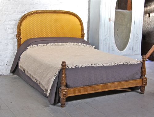 Gilded, Carved French Low End Upholstered King Size Bed