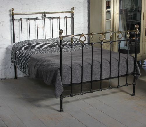 All Original Black and Brass Bed with Rings and Spindles Detail