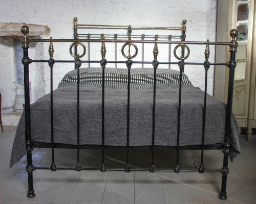 fig 1. All original black and brass bed with rings and spindles detail