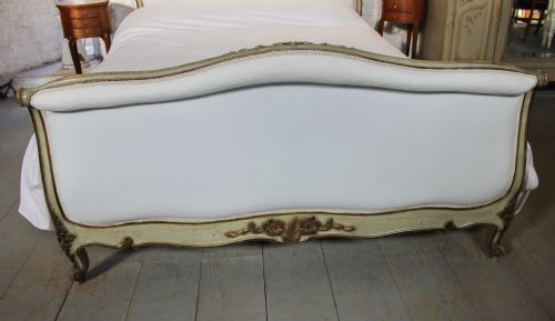 fig 1. French Louis XV newly upholstered to calico king size bed
