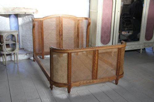 Lovely Carved Cherry Caned Framed Corbeille Bed