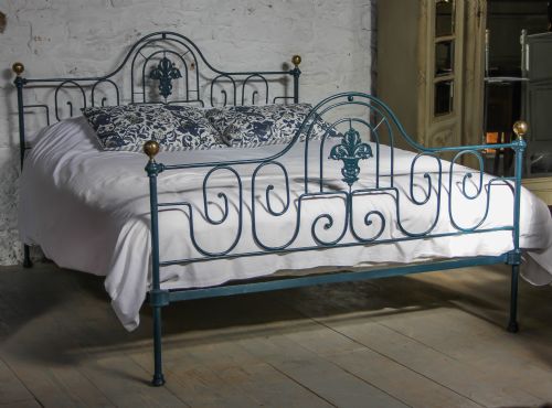 Gorgeous King Size Portuguese Forged Iron Bed with Original Brass Bed Knobs