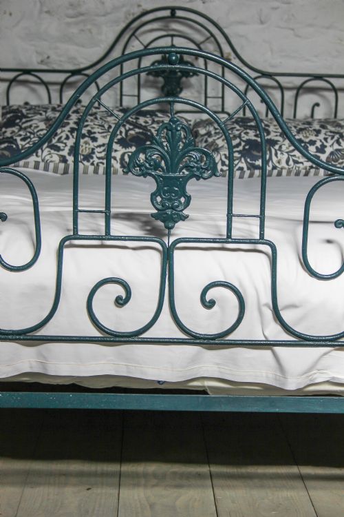 fig 1. Gorgeous king size Portuguese forged iron bed with original brass bed knobs