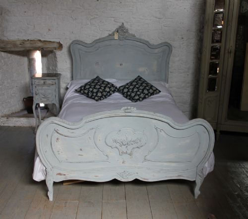 fig 1. Pretty shabby chic Louis XV painted bed and bedside