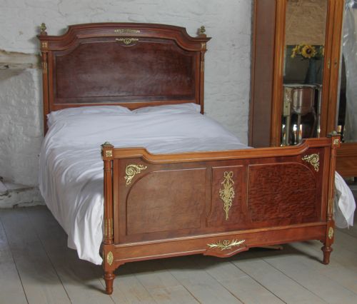 Mahogany and Burr Walnut French Bed with Ormalu Decoaration Suitable for Kingsize