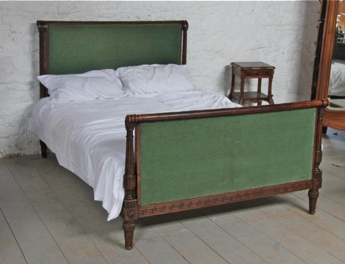 Carved Wood Frame French Empire Style King Size Upholstered Bed
