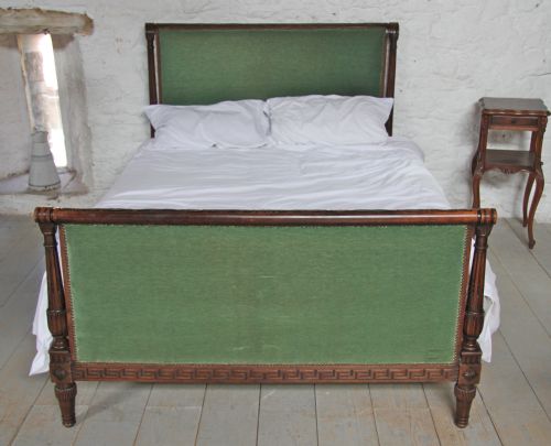 fig 1. Carved wood frame French Empire style king size upholstered bed