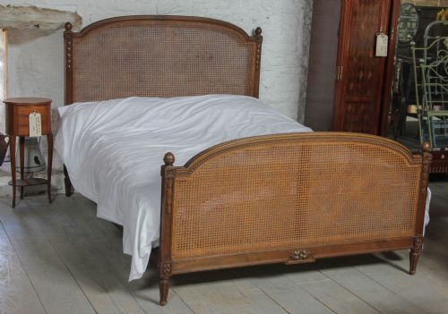 King Size Carved Wood Edge French Bergere Caned Bed