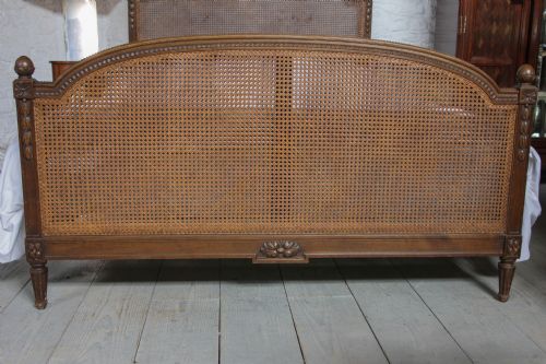fig 1. King size carved wood edge French bergere caned bed