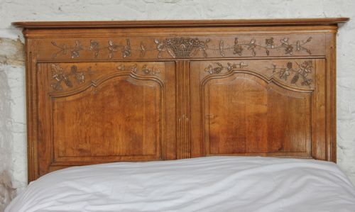fig 1. French carved oak double bed with matching pair of bedsides